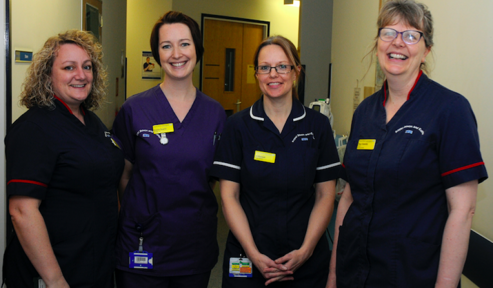 From centre to right: Members of the new Maternity Triage Team including Lynda Adams, Matron; Emma Guerin, Midwife; Jo Bassett, Senior Midwife; and Kay Cassidy, Matron.