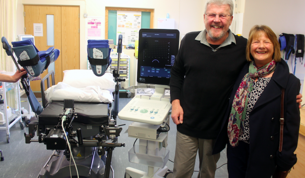 Geoff and Anne Fidler with the new ultrasound scanner at Exmouth Community Hospital.