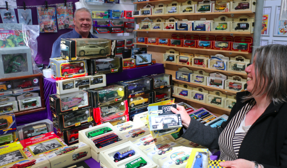 Prize winner, Mrs Ruth Beadle, shopping in Newton Abbot Indoor Market