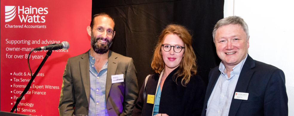 From left to right: Matt Burrows, Exeter Phoenix. Aimee Parrott, Artists. Ben de Cruz, Haines Watts.
