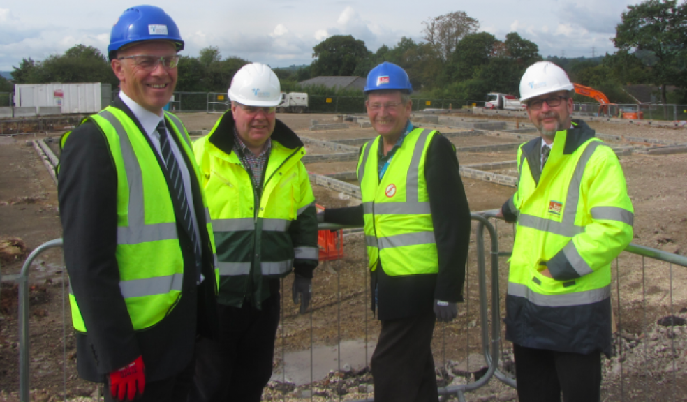 East Devon District Council Leader, Cllr Paul Diviani (second right) and deputy Leader, Cllr Phil Twiss (second left) join Paul Gale (left), Regional Director of contractors Interserve, and deputy Chief Executive, Richard Cohen (right) for a site visit to see how works are progressing.