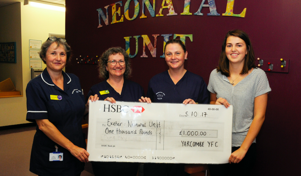 L-R: Sue Prosser, Senior Nurse for NNU; Annie Rossen, NNU Sister; Liz Walters, NNU Assistant; and Sarah Broom, Yarcombe and District YFC Secretary.