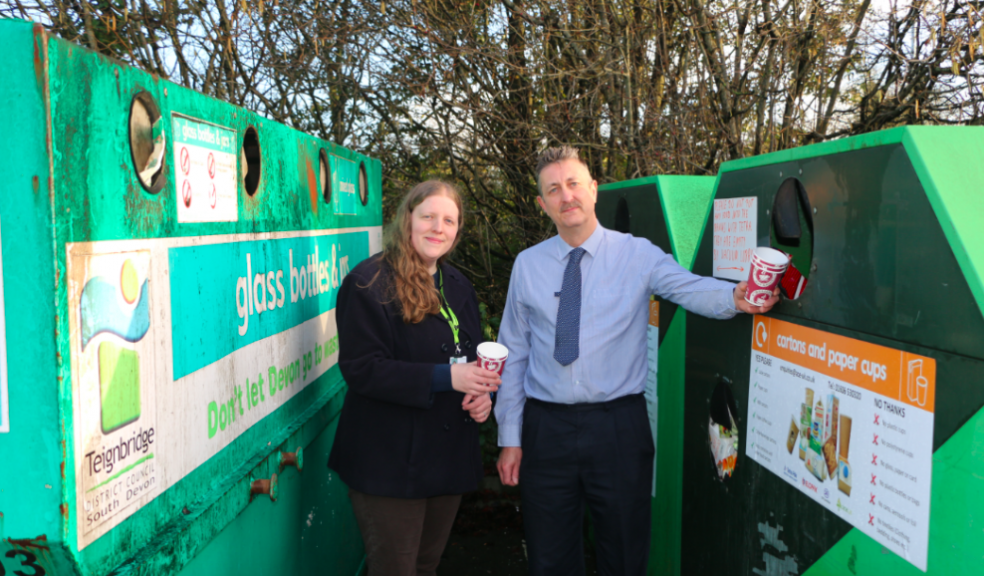 Lizzie Burston, Teignbridge District Council's recycling officer and Cllr Kevin Lake, Teignbridge District Council's executive for environment services.