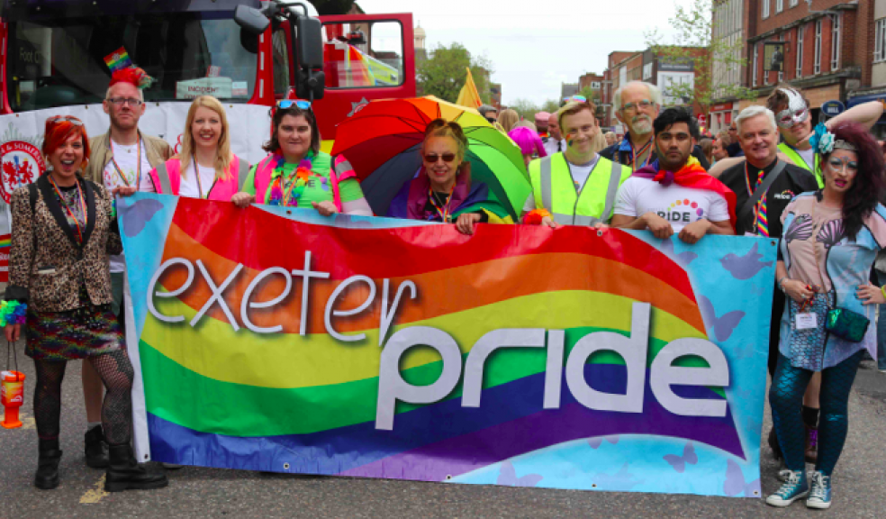 The Lord Mayor of Exeter and Exeter Pride trustees and the Mayor of Axminster before the march started. Photo: Alan Quick