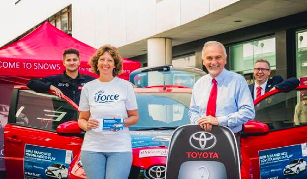 L-R Sam Ringer (Toyota Exeter), Heather Taylor (FORCE Cancer Charity), Wayne Pearce (Princesshay) & Joe Snowball (Toyota Exeter). Image: Nick Hook Photography