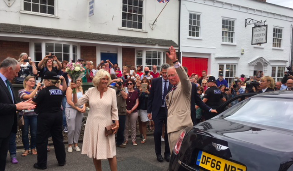 HRH The Prince of Wales and HRH The Duchess of Cornwall in Honiton. Photo: East Devon District Council.