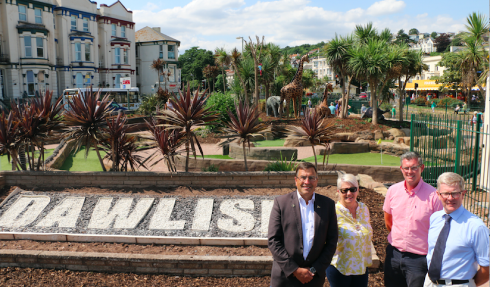 L-R: Cllr Martin Wrigley, Teignbridge District Council's Ward Member for Dawlish Central & North East; Cllr Lisa Mayne, Teignbridge District Council's Ward Member for Dawlish Central & North East and Mayor of Dawlish Town Council; Robert Phipps, Safari Adventure Golf owner and Cllr Timothy Golder, Teignbridge District Council's Executive Portfolio Holder for Economy, Skills and Tourism