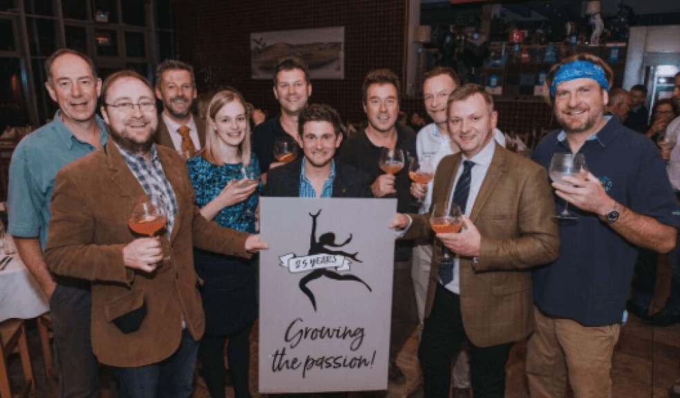 L-R: Mark Sharman (Sharpham Vineyard and Dairy), Barny Butterfield (Sandford Orchards), Alastair David (Darts Farm Master Butcher), Rebecca Cooke (Sutton Lucy Dairy) James Dart, Philip Cooke (Sutton Lucy Dairy), Michael Dart, Jason Nickel (Salcombe Gin), Philip David (Darts Farm Master Butcher) Dave Kurley (Fish Shed).