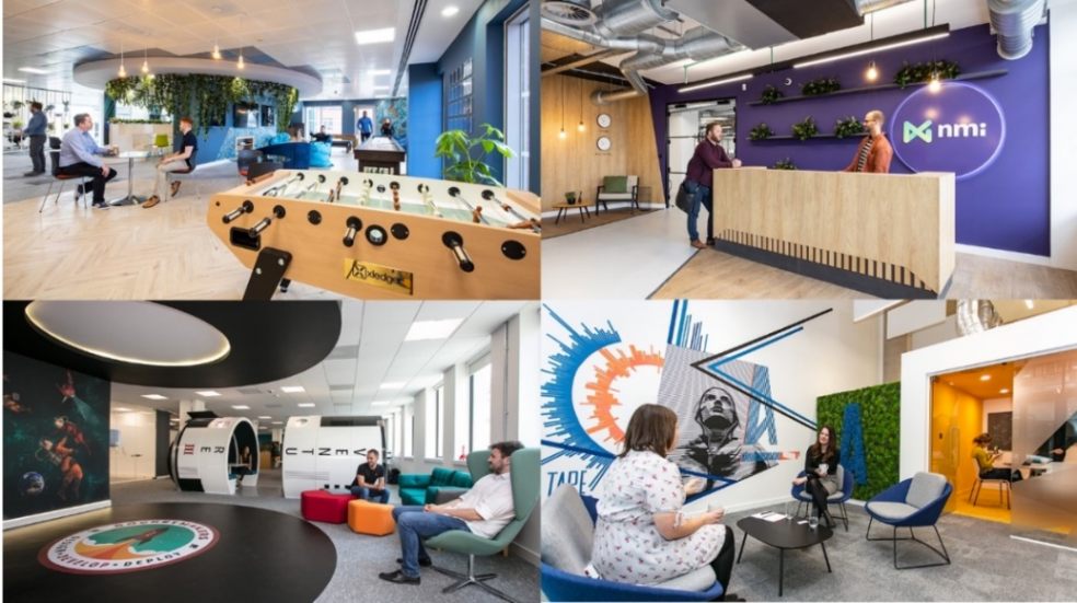 Left to right: Workspaces for Xledger, NMI, Rocketmakers and Amdaris by Interaction.