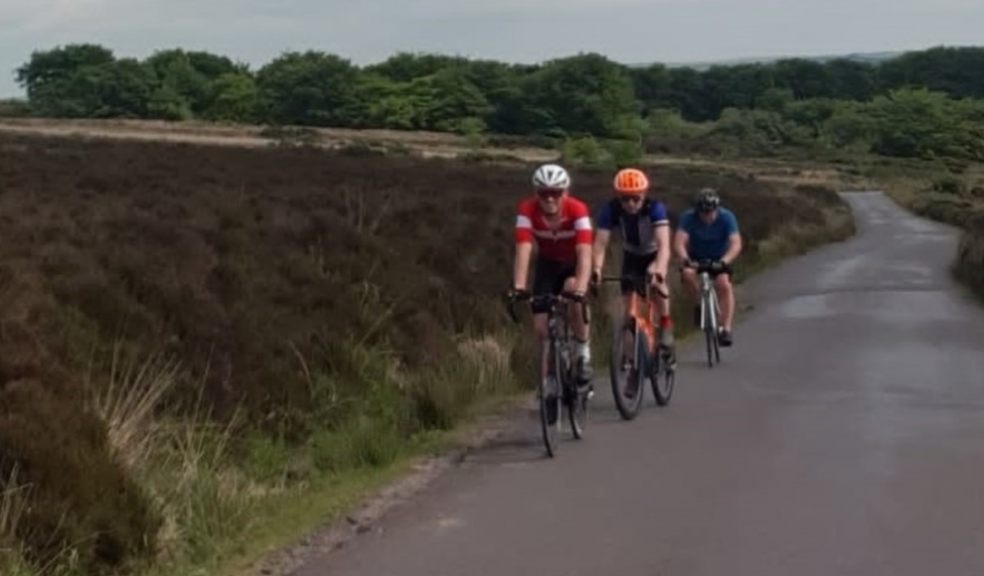 Caption: James Richards, Ian Cole and Terry Robinson clocking up some training miles on Exmoor recently