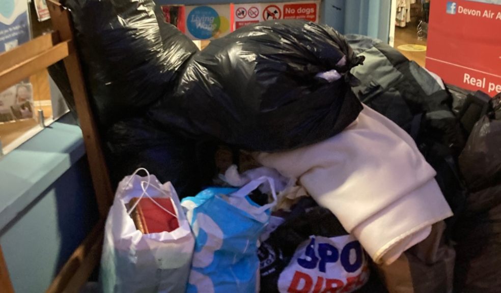 Donations left outside a Devon Air Ambulance charity shop last Christmas