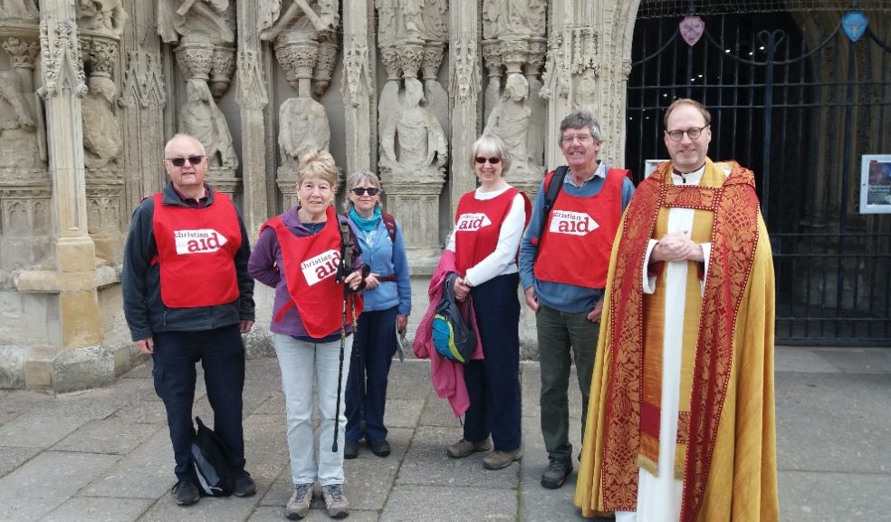 1. Canon James Mustard sends off the canal walkers with a prayer at Exeter Cathedral
