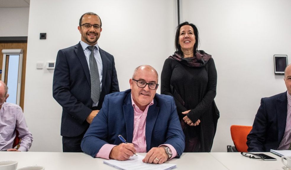 L-R: Stephen Mariadas (SWIOT CEO), Andy Correy (Babcock, Head of Production), Prof Janice Kay (Provost of the University of Exeter)