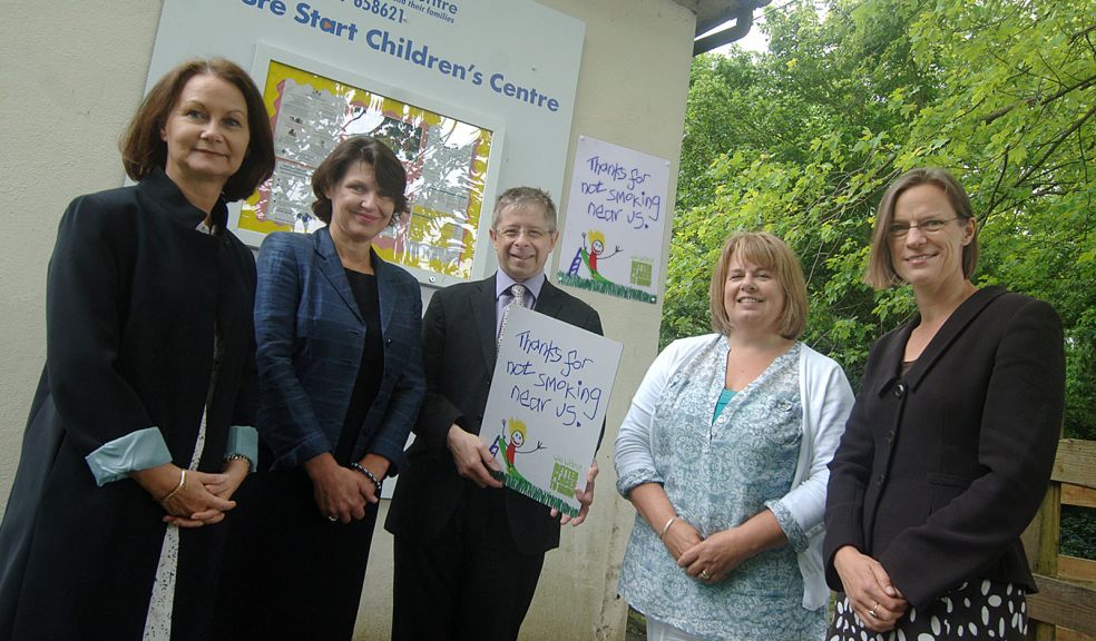 Lesley Thomas, DCC Tobacco Control Officer, Virginia Pearson, Devon’s Director of Public Health, Cllr Kevin Ball, local Devon County Councillor, Chris Parsons, Okehampton Children’s Centre Manager, Sara Gibbs, Public Health Consultant