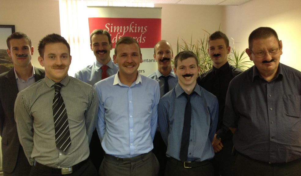 The Simpkins Edwards Mo Bros don false moustaches to celebrate the start of Movember (l–r): Mark Simic, Jordan Mitchel, Adrian Hemmings, Jamie Brimblecombe, Jon Dufty, Antony Norma, Phil Hargreaves, Richard Holt (not pictured: Jason Chand and Nick Feeney)