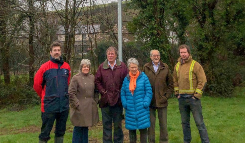 L-R; Toby Russell, Devon Air Ambulance; Linda Sampson, South Zeal Recreation Ground Committee; Andrew Sampson, Chairman of South Tawton Parish Council; Jane Warren, neighbour; Ray Souness, South Zeal Recreation Ground Committee; Councillor Paul Warne, South Tawton Parish Council and South Zeal Recreation Ground Committee.