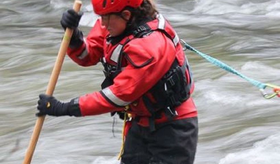 A member of the team training for water rescue