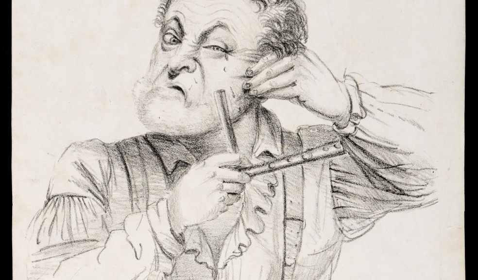 Wellcome image Library man trying to shave with blunt razor. Lithograph by William Green after M.W. Fry, ca. 1820.