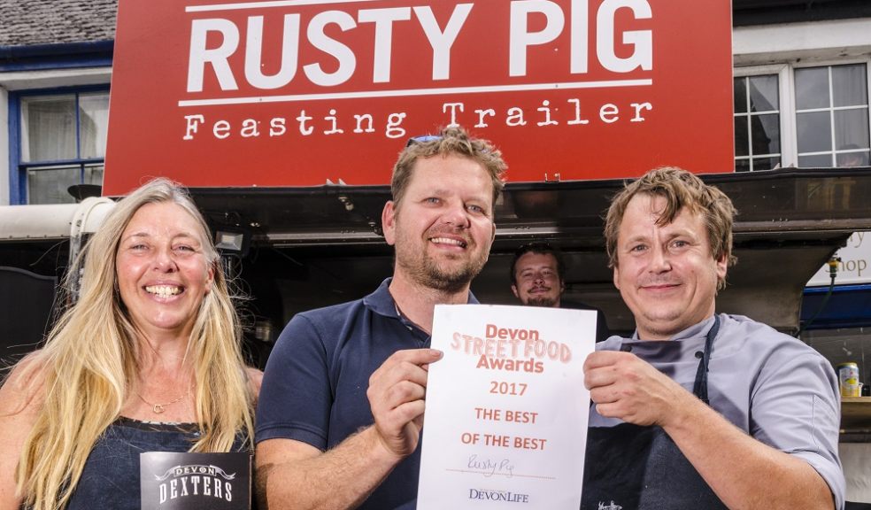 L – R Helena Seward, Beardon Farm; Chris Davis, Chair of Devon Dexters; Robin Rea, Rusty Pig
