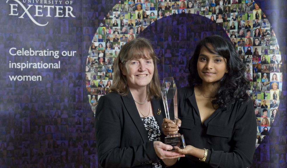 Professor Angela Shore, Interim Dean of the University of Exeter Medical School, presents the Quintiles Women in Science Prize to Medical student Praveena Deekonda. Photo: Steven Haywood.