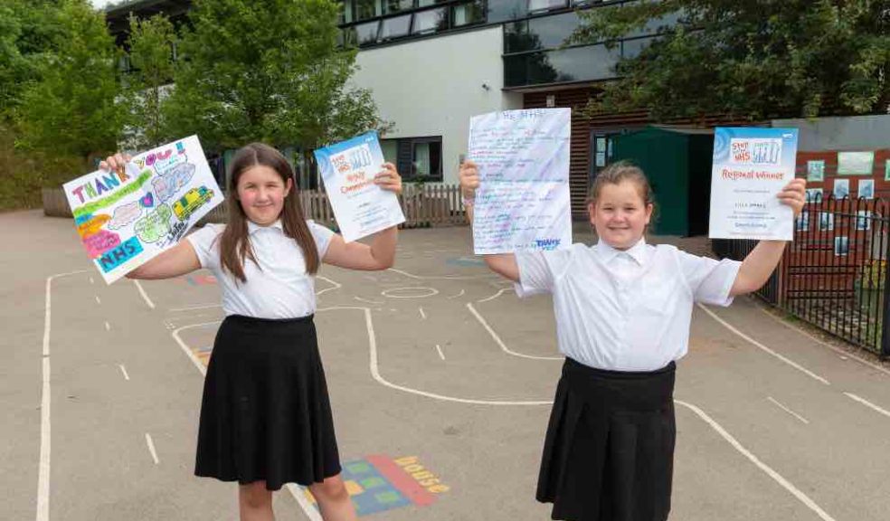 Pupils Lauren Bright (left) and Lilly Sparks (right) from Woodwater Academy with their highly commended and regional winning entries to HEE’s Step into the NHS competition