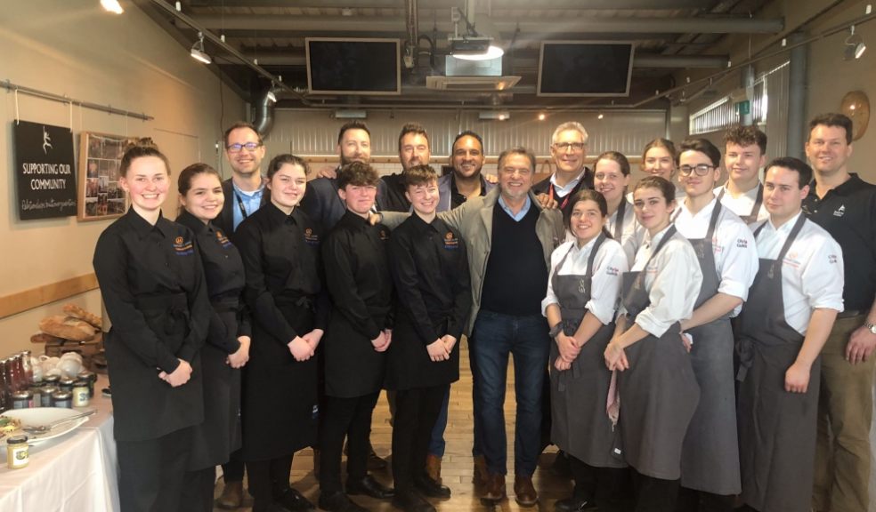 World leading chefs including Raymond Blanc recently visited the Exeter College Michael Caines Academy and @34 restaurant.Here is a picture of Exeter College students with Raymond Blanc (centre) at Darts Farm.