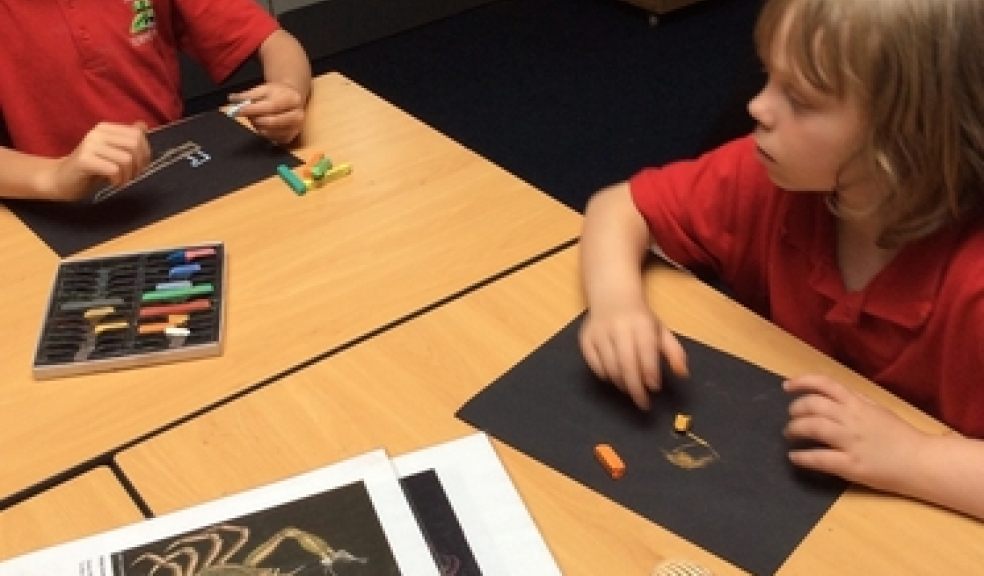 Year 34 children from Denbury Primary School, drawing sea creatures based on illustrations by the Victorian naturalist, Philip Grosse