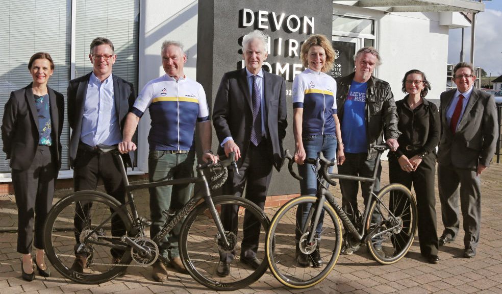 (L-R) Jane Pearce, Acting Joint Managing Director of Devonshire Homes, Rick Wates, William Wates Memorial Trust Trustee, Guy Langworthy, David Heathcoat Amory, Chairman at Devonshire Homes, Harriett Langworthy, Andy Rance of Livewire, Sarah Perry from Le Loop and Owen O’Callaghan, Financial Director at Devonshire Homes.