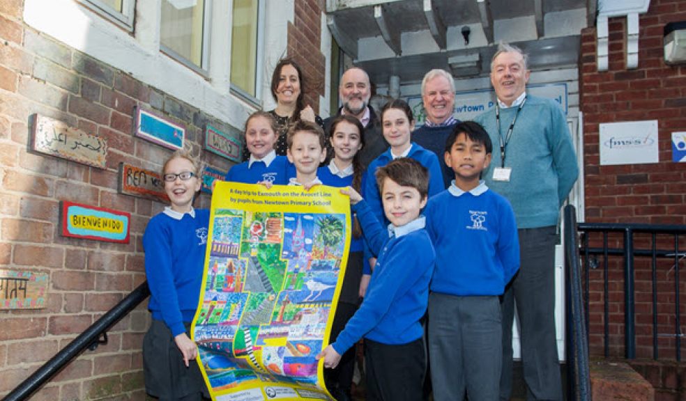 L-r: Rebecca Catterall, Don Mildenhall and Mike Reddaway with year 5 and 6 pupils from the Newtown Primary School.