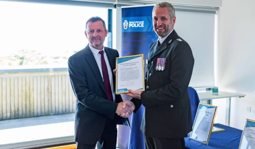 Photo caption: DC Martin Hearn receiving his Chief Superintendent’s Commendation from Chief Superintendent Ben Deer