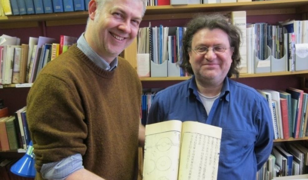 Curator of Ethnography, Tony Eccles, with Paul Bevan who is reviewing Chinese artefacts. As part of the Collections Review RAMM has called on the services of specialists to explore lesser known parts of the ethnography collection