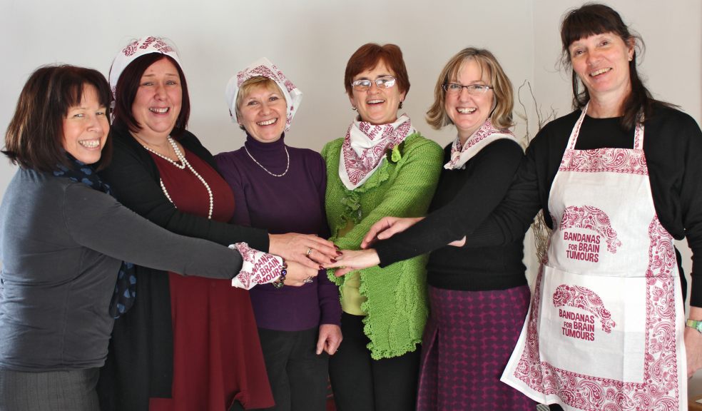 How will you wear yours? The Hammer Out team (from left) Founder and CEO Tina Mitchell Skinner, Helen Silverthorn, Gill Chester, Rosemary Wormington, Joanna Instone and Steph Staton get ready for Bandanas for Brain Tumours Day.