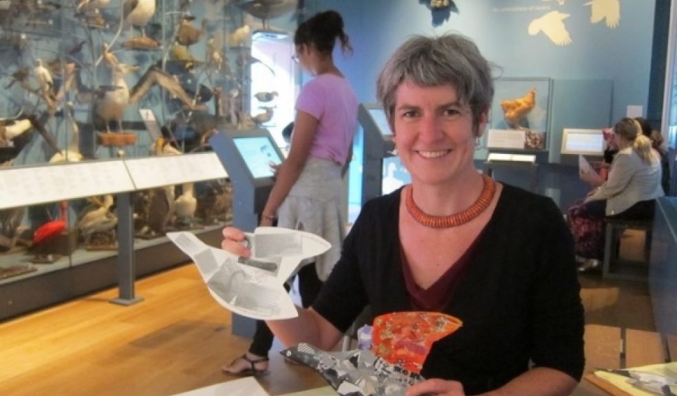 Naomi in the In Fine feather gallery at RAMM
