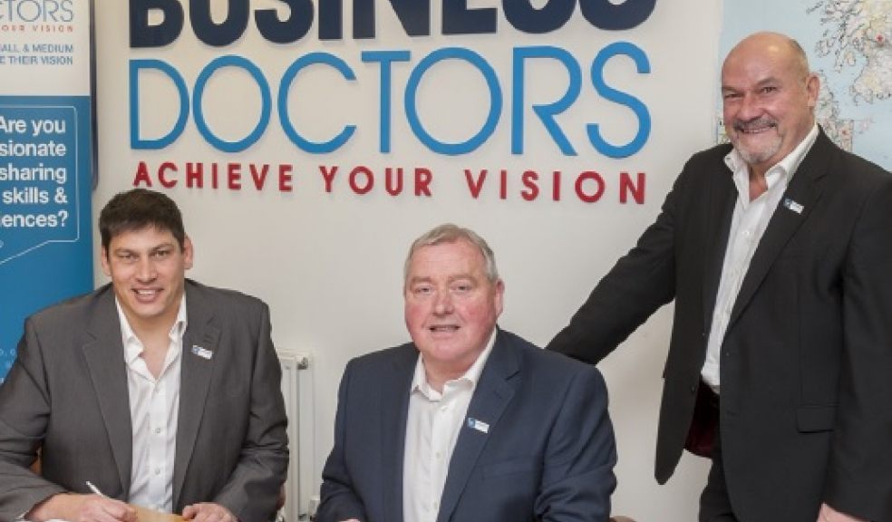 L-R: Jon Axon and David Meek launch Business Doctors in Exeter and Devon, with founder Rod Davies.