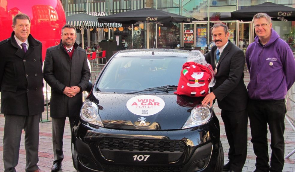 (From left to right) Andy Littlejohns, Princesshay – Sam Patterson, Truscott’s Peugeot Dealership – Cllr Percy Prowse, Deputy Lord Mayor of Exeter - Phil Roberts, St Loye’s Foundation