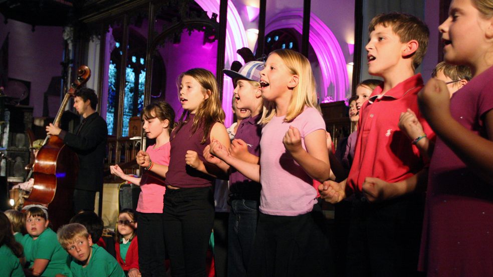 Part of the 94-strong choir of primary school children