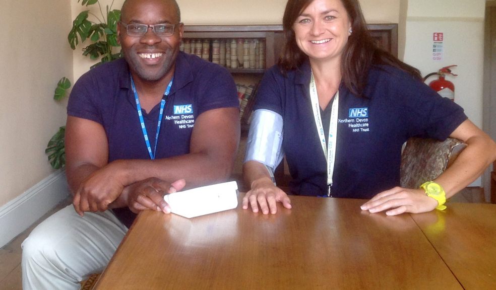 Chukumeka Maxwell and Steph Parker are among the trained NHS staff from Health Promotion Devon who will be carrying out the checks at Exeter Livestock Centre.