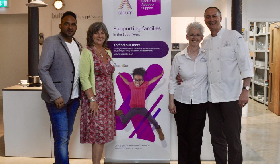 L-R: Michael Caines MBE, Caroline Davis, OBE – Families for Children CEO, Lucy Fisher and Jim Fisher, Exeter Cookery School.