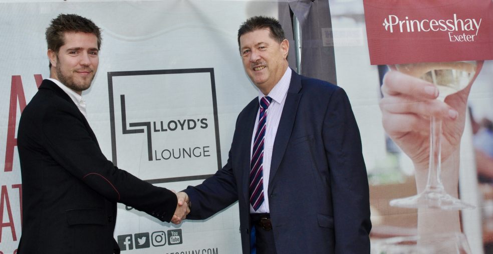Lloyd Gardner, owner of the new Lloyd’s Lounge shakes hands with Princesshay’s Operations Manager, Andy Littlejohns