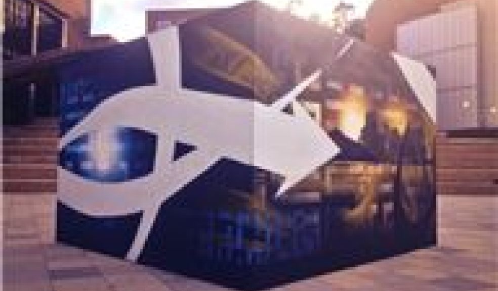 Future Cube on display outside Exeter Catheral