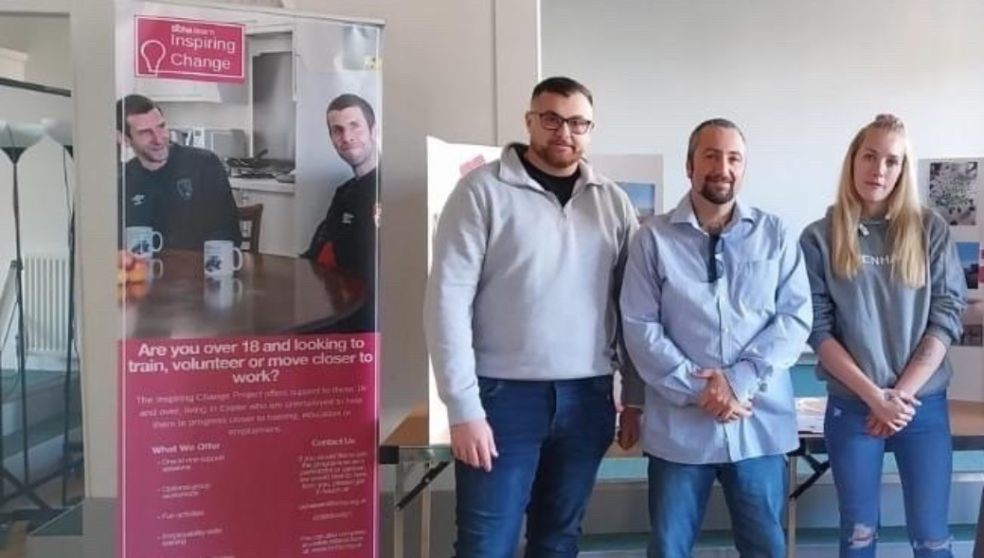 Tenacious Trio – left to right – Former Gabriel House residents Nathan O’Connor, Dan Martins and Rebecca Harrison have set up a café to help people affected by poverty and loneliness in their community and now hope the model will be replicated at other BCHA locations across the south west.