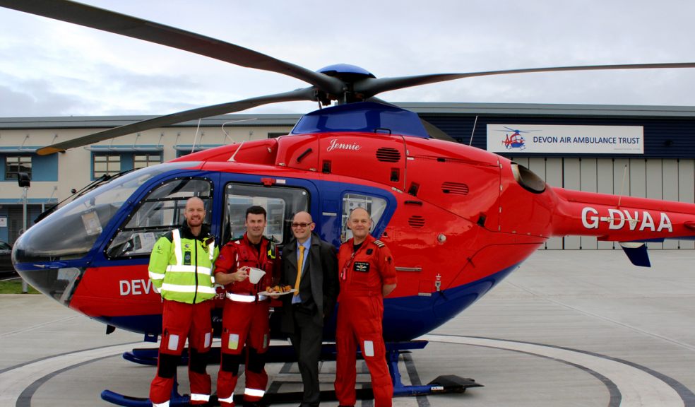 Photo: Left to right: Paramedics Nigel Lang, Paul Robinson, Matt Collins, General Manager of ABode and pilot Rob Mackie.