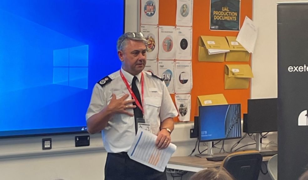 Chief Constable James Vaughan talking to students at Exeter College at the launch of Devon and Cornwall Police’s new TikTok channel