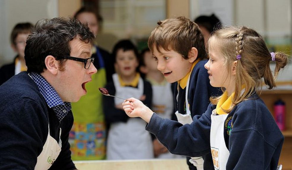 Hatherleigh Primary School pupils try out their new kitchen. Photo: Mike Alsford