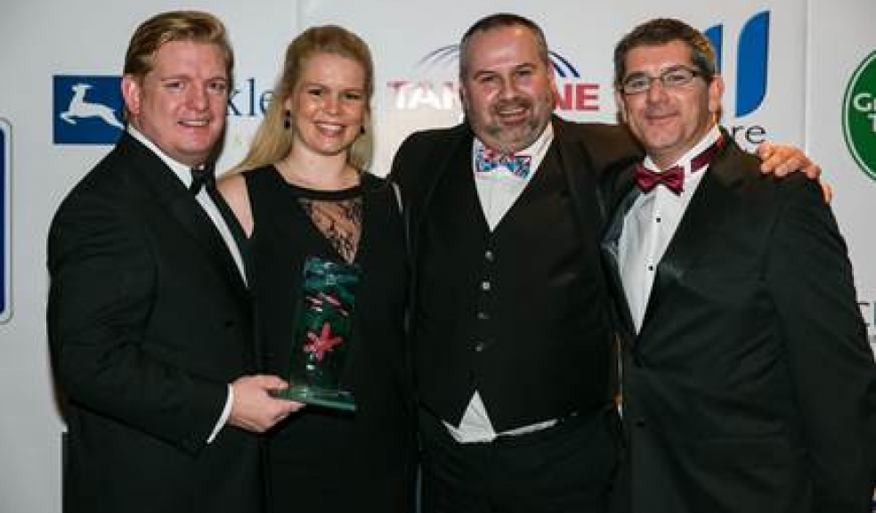 The Highbullen Hotel team accepting their Silver Award. From left to right, James Hemming, Leanne Hemming and Wayne Moore all from Highbullen and Stuart Devlin of Clockwork Marketing who sponsored the Large Hotel category