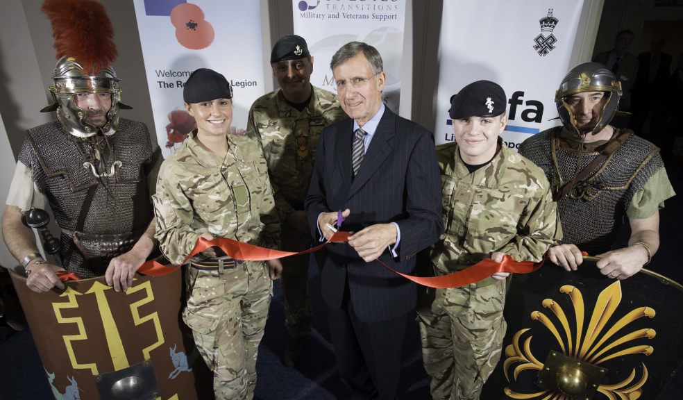 HM Lord-Lieutenant, Sir Eric Dancer KCVO CBE JP, officially opens the Armed Forces Community Support Hub, with Romans & L-R Lance Cpl Carla Hawthorne (Exeter Army recruitment) Colour Sgt Al Whatley (AFCO) & Craftsman James Burt (AFCO).