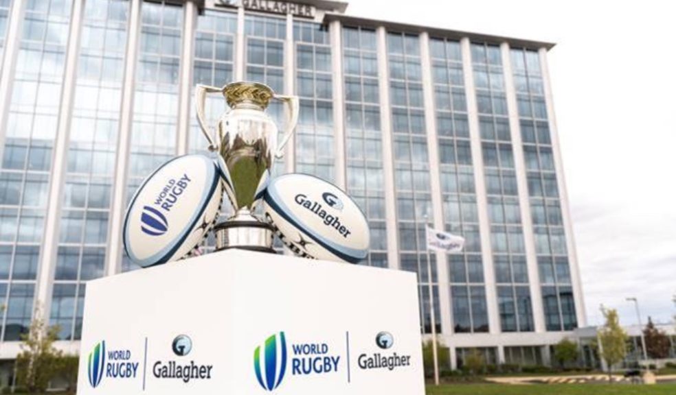 rugby World Cup balls outside office building