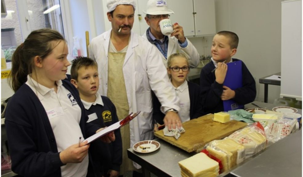 Pupils from Broadhembury Primary School test a kitchen for hygiene