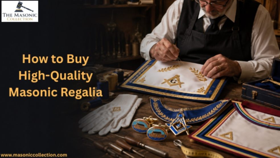 New Freemason with Masonic regalia including apron, gloves, collar, and jewel inside a Masonic lodge