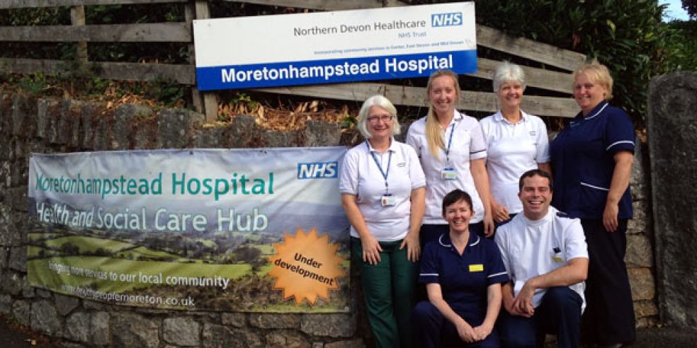 Welcoming people to Moretonhampstead Hospital are (back row, from left) Hilary Taylor (lead occupational therapist), Emily Woodgate (physiotherapist), Jenny Berg (occupational therapist) and Teresa Sanderson (community nurse); and (front) Michele Baxendale-Nichols (community nurse manager) and Nigel Biernacki (community matron).